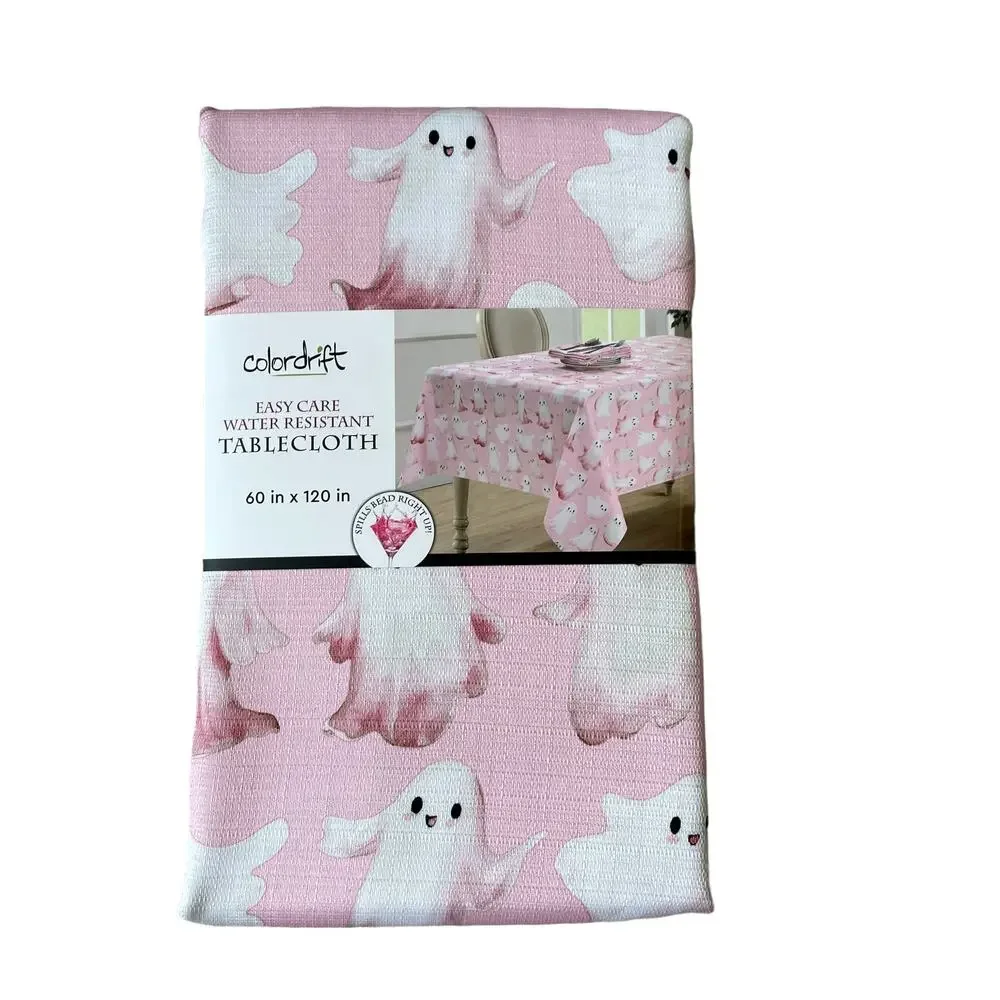 Colordrift Halloween Ghost Tablecloth 60x120 Pastel Pink & White Easy Care NEW