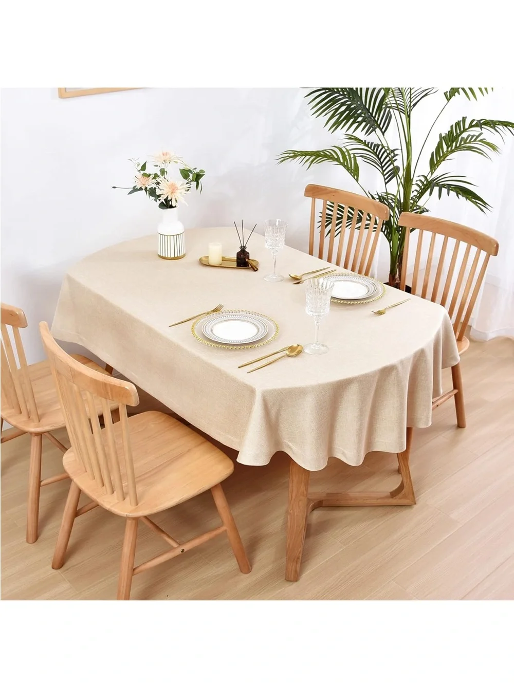 NEW Wolkemer Faux Linen Oval Tablecloth. Heavy Duty. Wrinkle Resistant