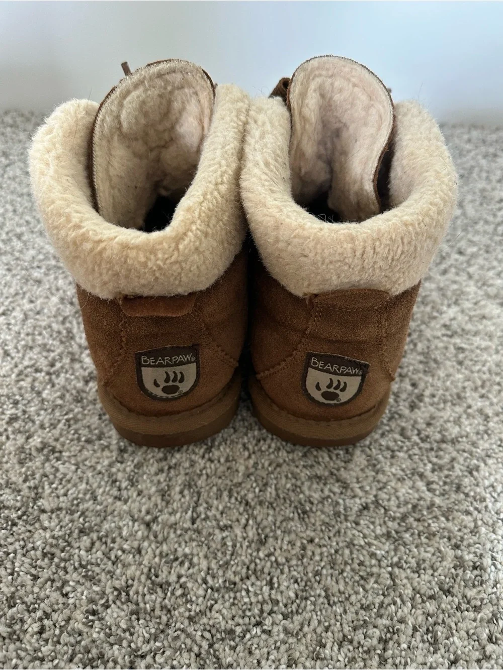 BearPaw Cream Shearling-Lined Lace Up Ankle Boots