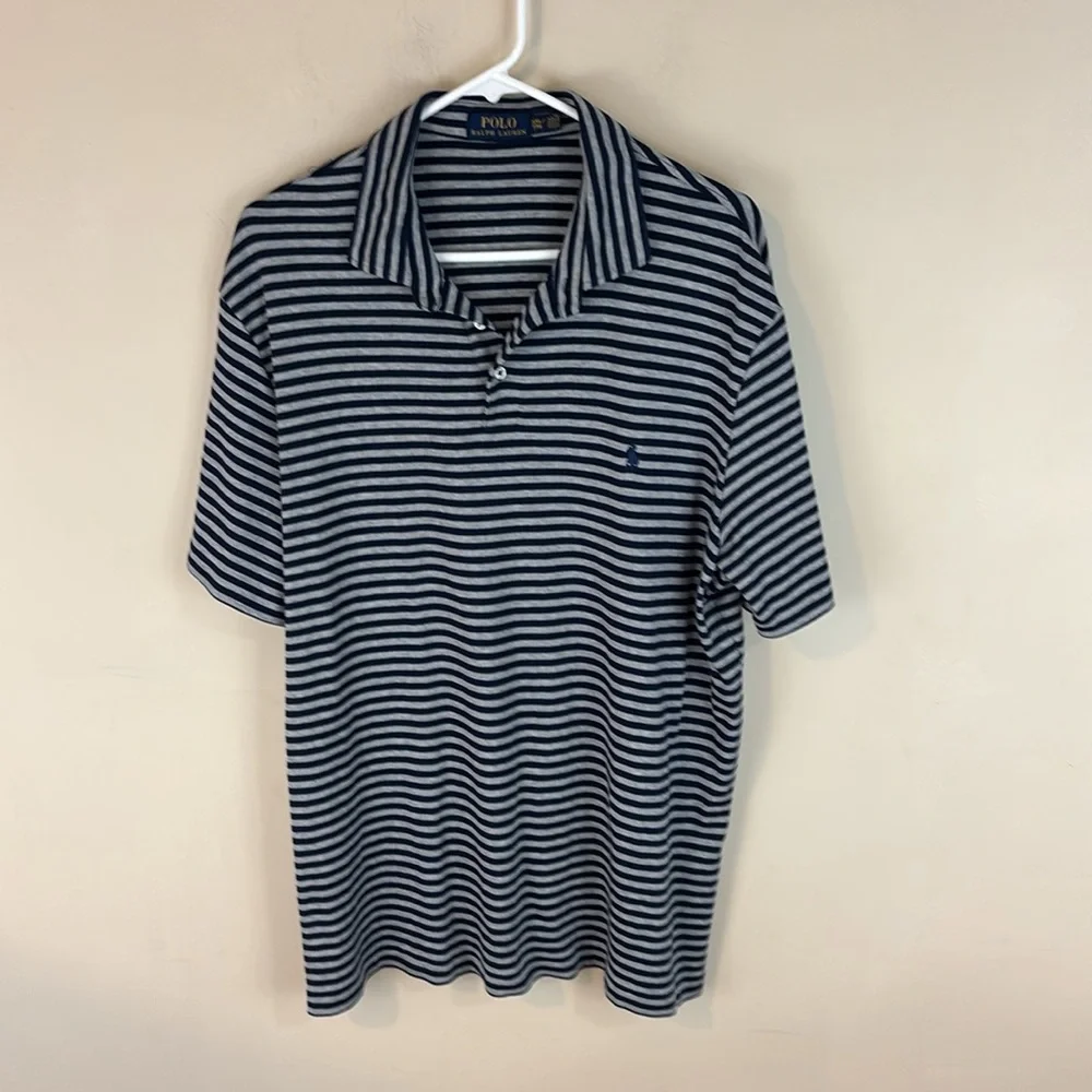 Polo Ralph Lauren Navy Gray Striped Soft Cotton Golf Polo Shirt Size XXL
