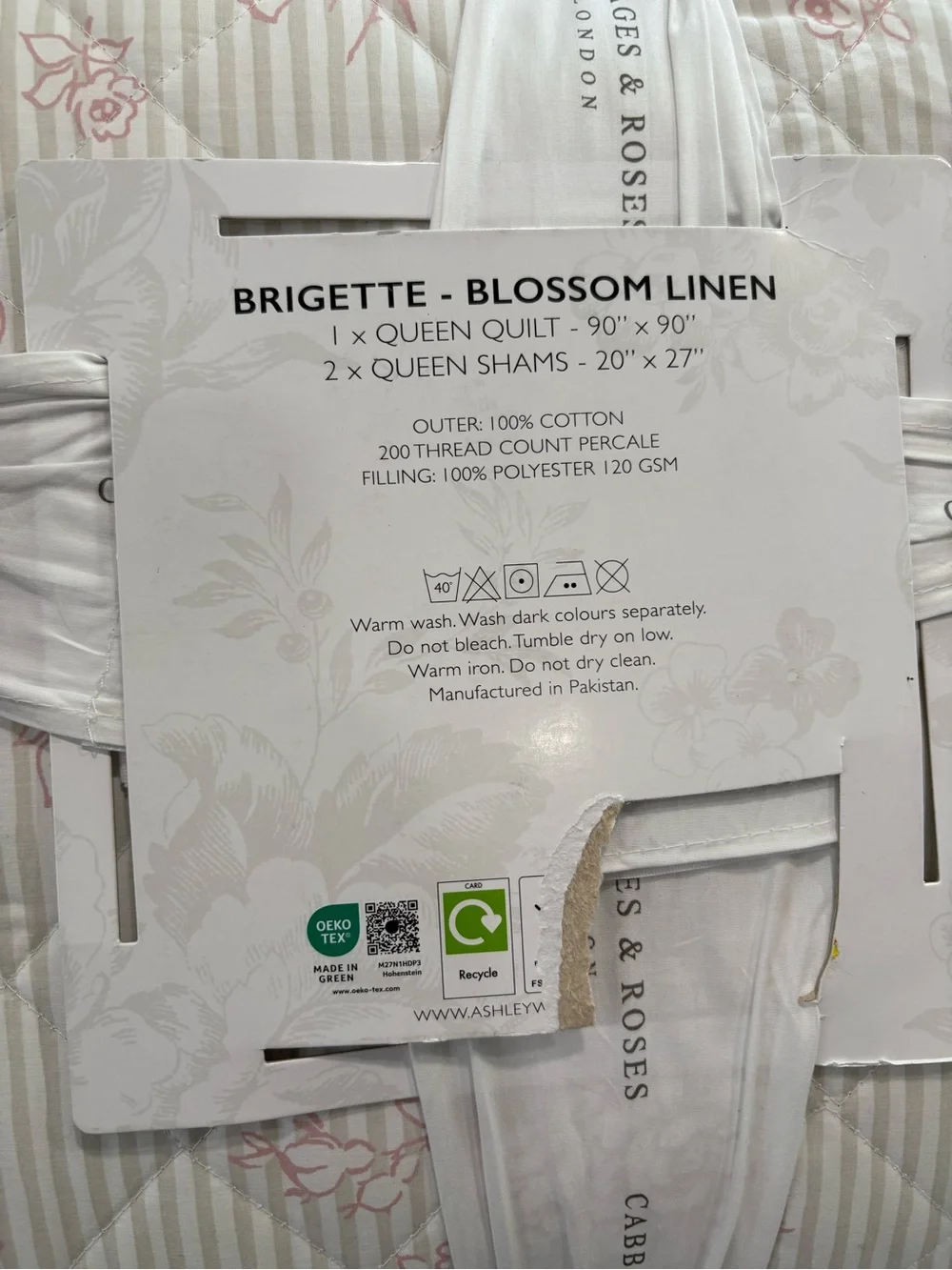 NWT Cabbages & Roses Queen Quilt Set in Brigette- Blossom Linen in Blush