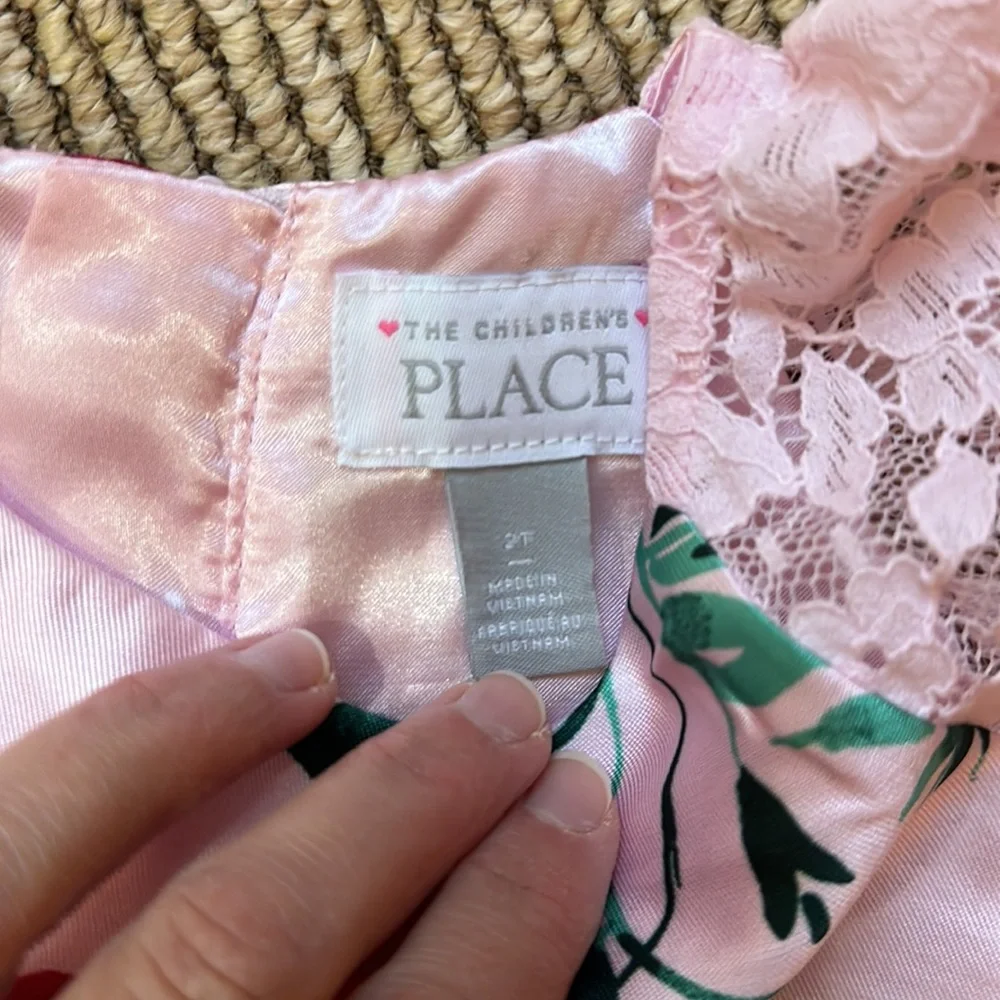 Childrens Place pink floral dress with lace cap sleeves size 2T