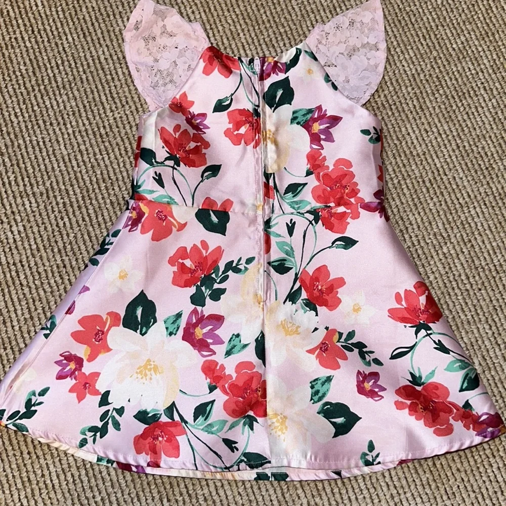 Childrens Place pink floral dress with lace cap sleeves size 2T