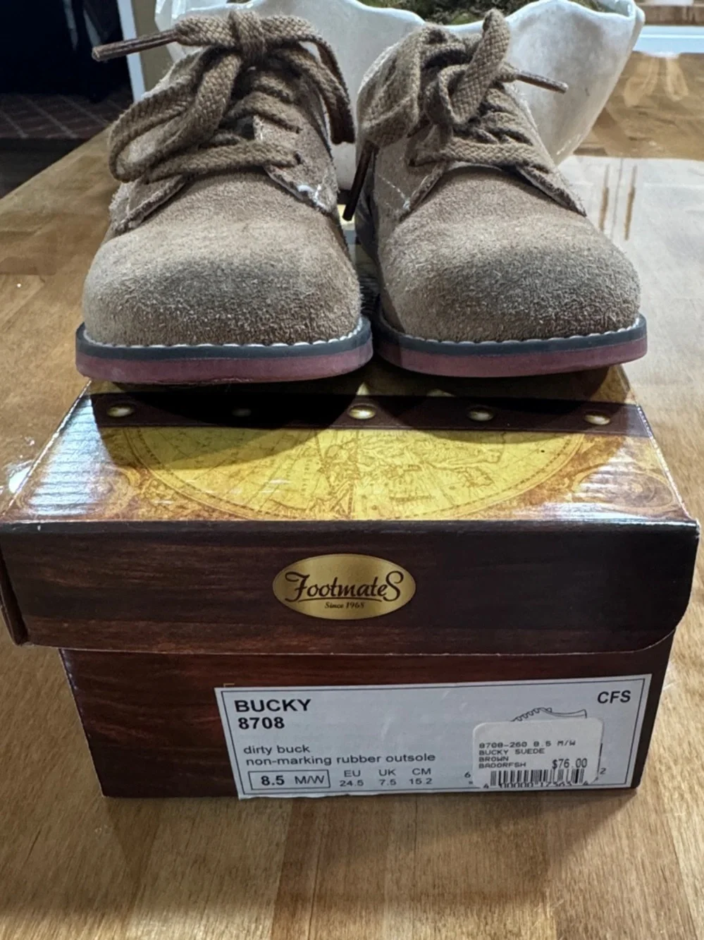 FootMates Brown Suede Kids Dress Shoes with Lace-Up Closures