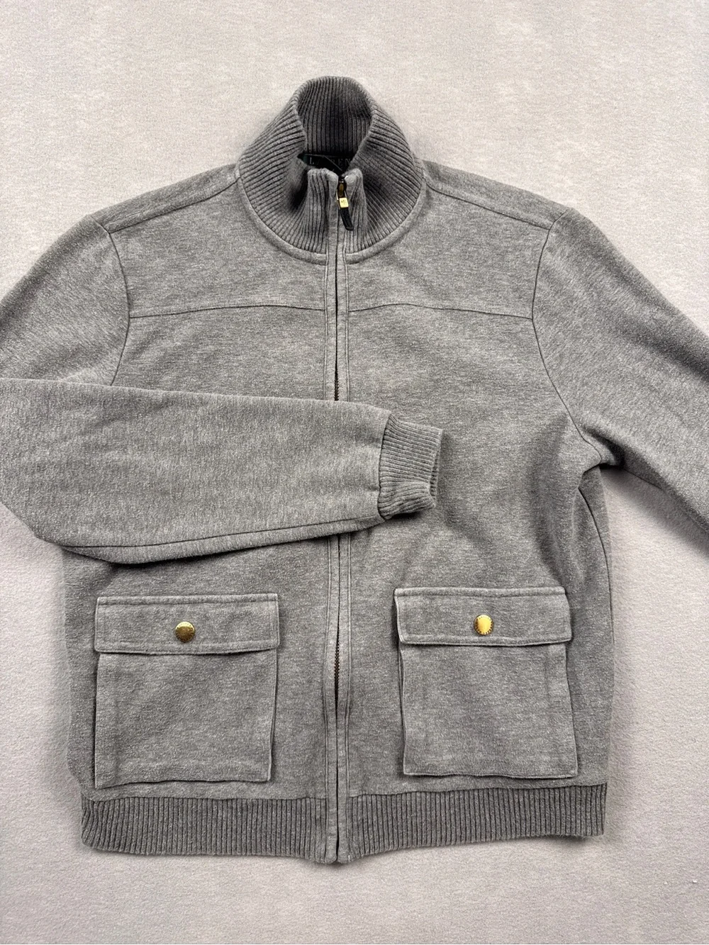 Lauren Ralph Lauren Petite Women PS Gray Cotton Knit Zip Sweater Jacket Gorp VTG