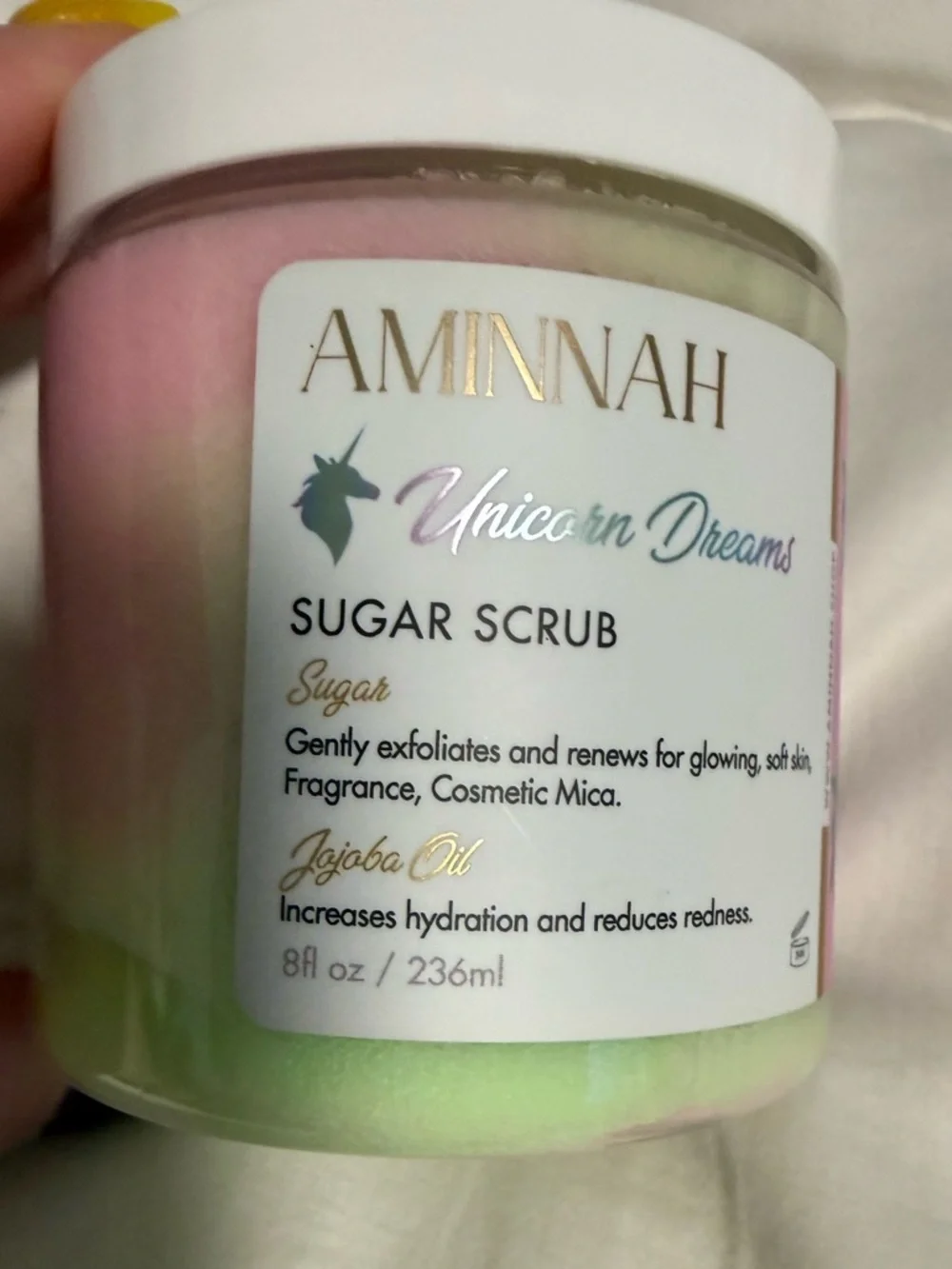 AMINNAH Unicorn Dreams Sugar Scrub – pink sugar and cotton candy smell!