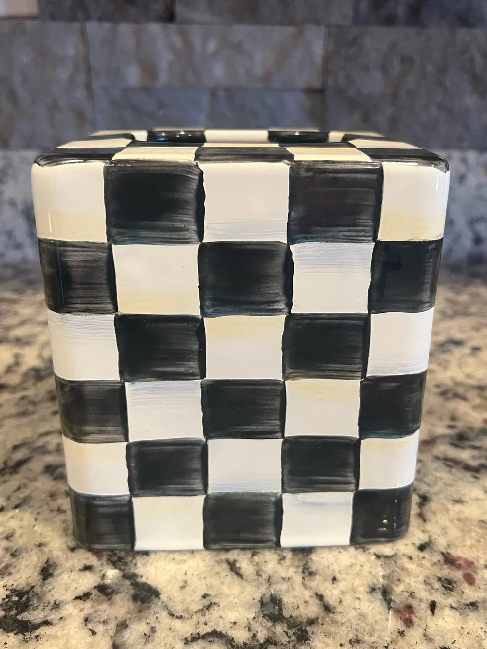 Mackenzie-Childs Courtly Check Boutique Tissue Box Cover. Like New!