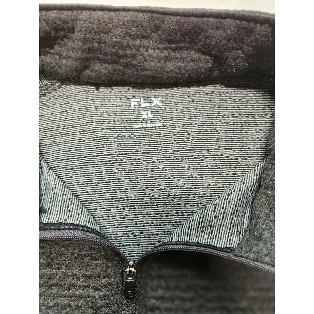 FLX Men's XL Gray Striped 1/4 Zip Mock Neck Pullover w/ Pockets