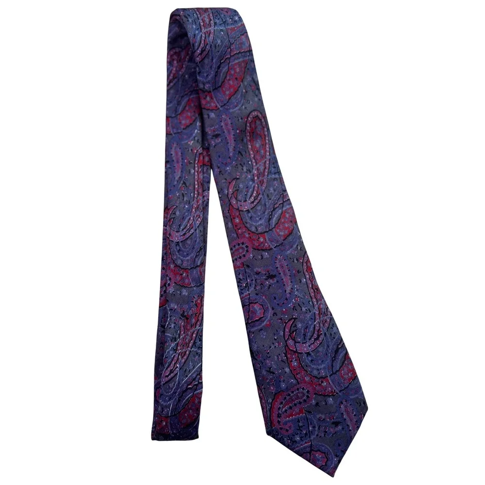 Burlington Taj Mahal Hotel Bombay‎ Mens Pure Silk Paisley Tie Purple Red Blue