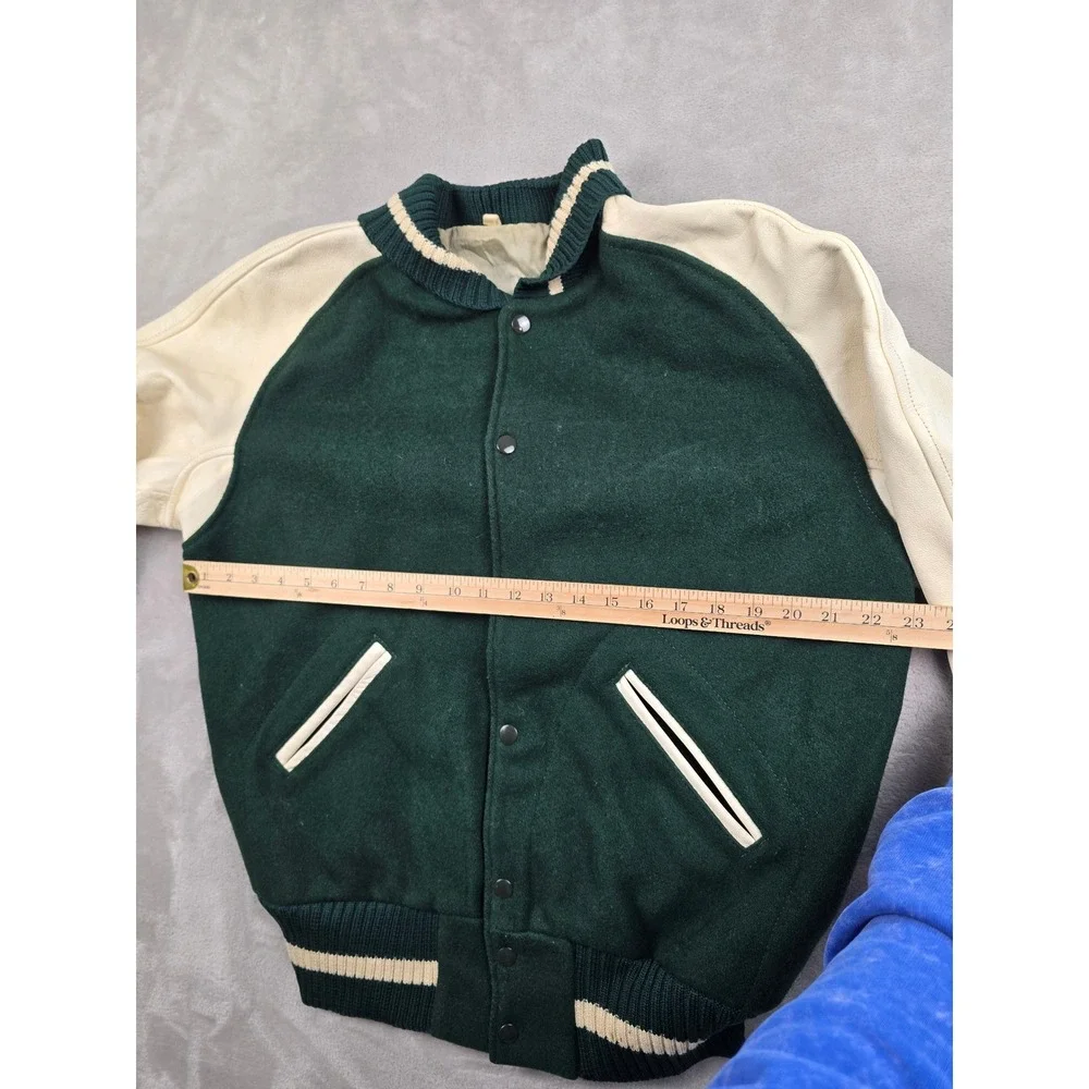 Vintage Lasley Knitting Co Varsity Jacket Mens 42 Green Wool Leather Bomber