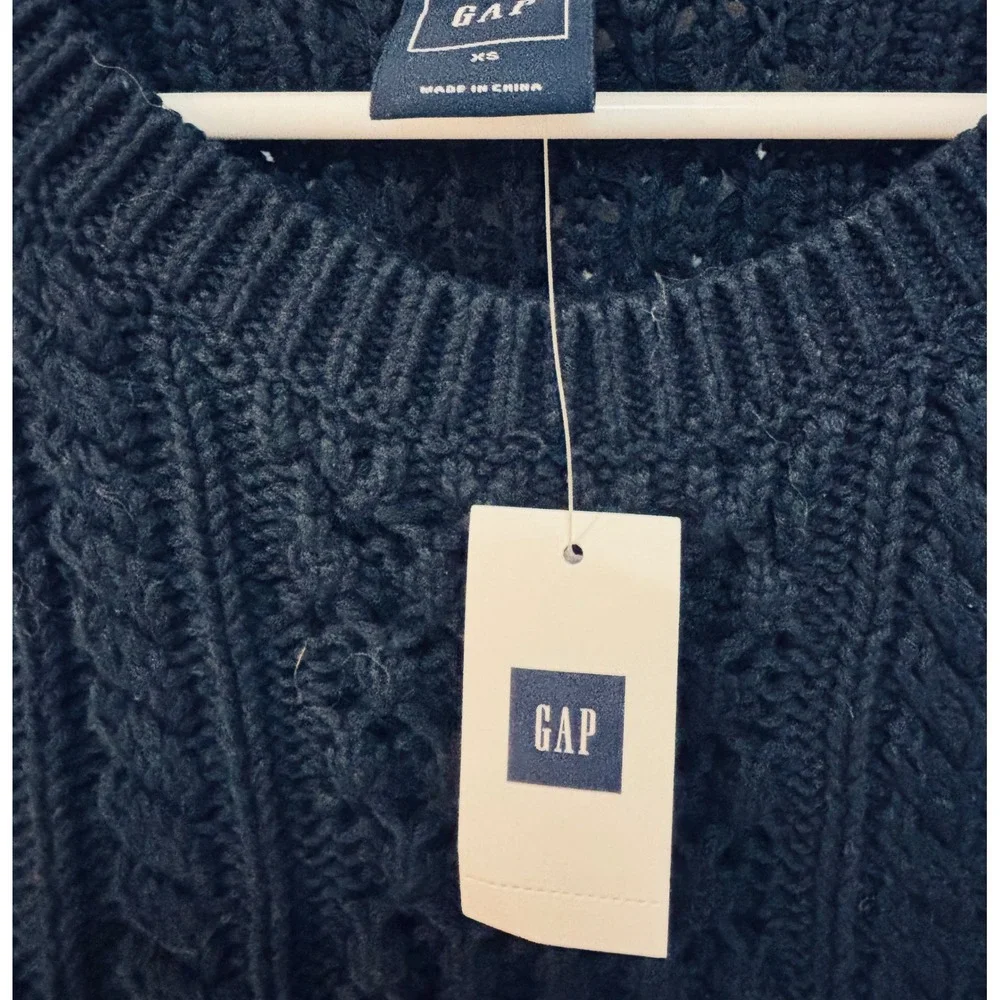 Gap Womens Navy Blue Aran Cable Knit Cotton Pullover Sweater XS 718339-02-1