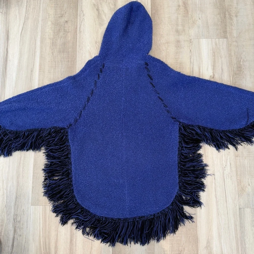 Fringe Boho/Western-Inspired Zip-Up Poncho Sweater