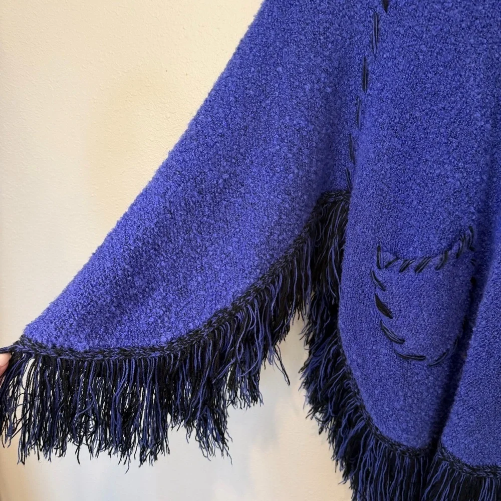 Fringe Boho/Western-Inspired Zip-Up Poncho Sweater
