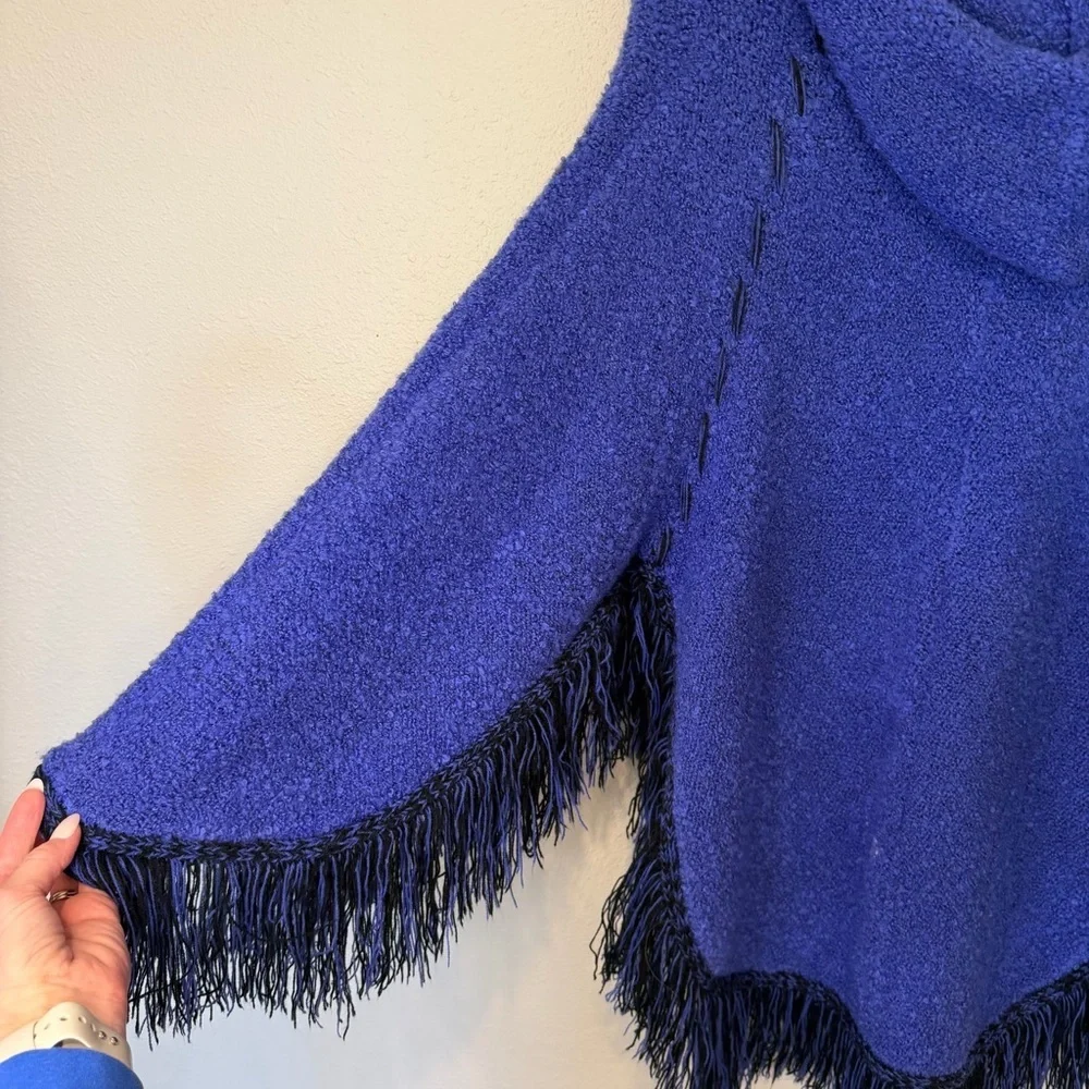 Fringe Boho/Western-Inspired Zip-Up Poncho Sweater