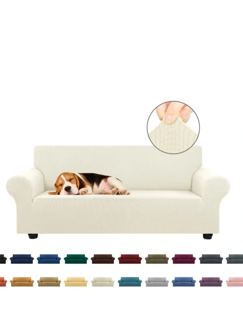 Stretch Jacquard Checked Loveseat Furniture SlipCover BEIGE 55-78” 2-Cushion