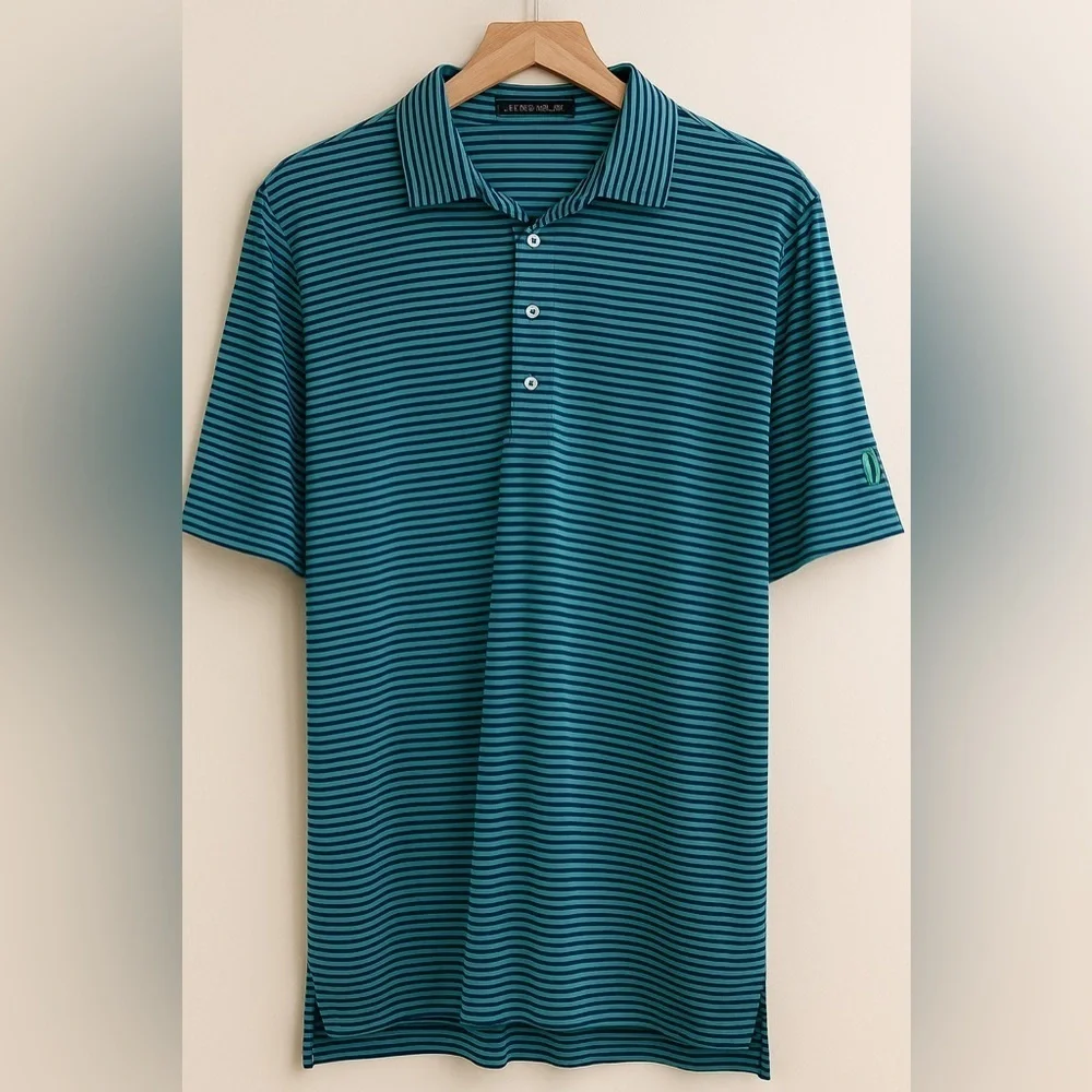 Ralph Lauren RLX Mens Large Shirt Golf Polo Performance Striped Green Blue