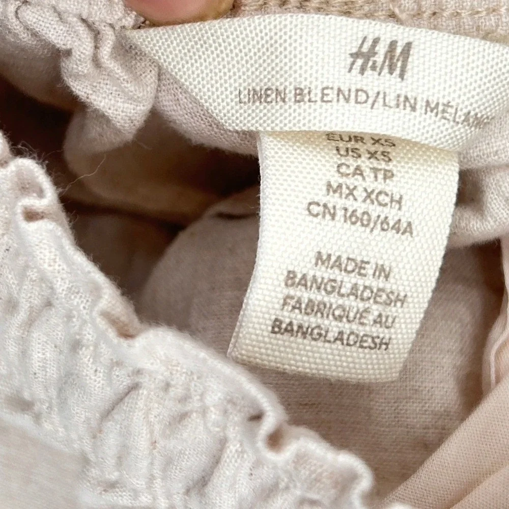 H&M Linen Blend Wide Leg Pull On Pants Beige Elastic Waist Pockets Quiet Luxury