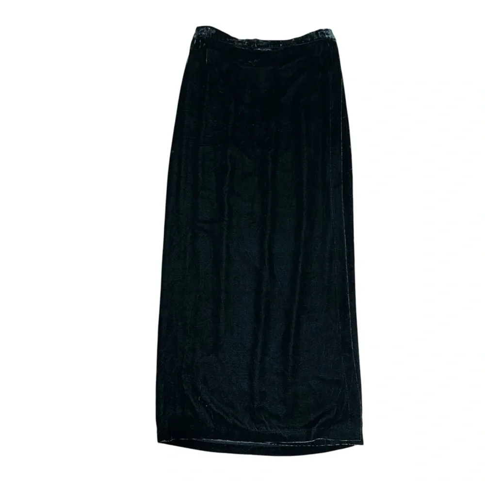 Eileen Fisher Sz Med Wrap Skirt & Top Green Teal Velvet Silk Blend Two Pc Set