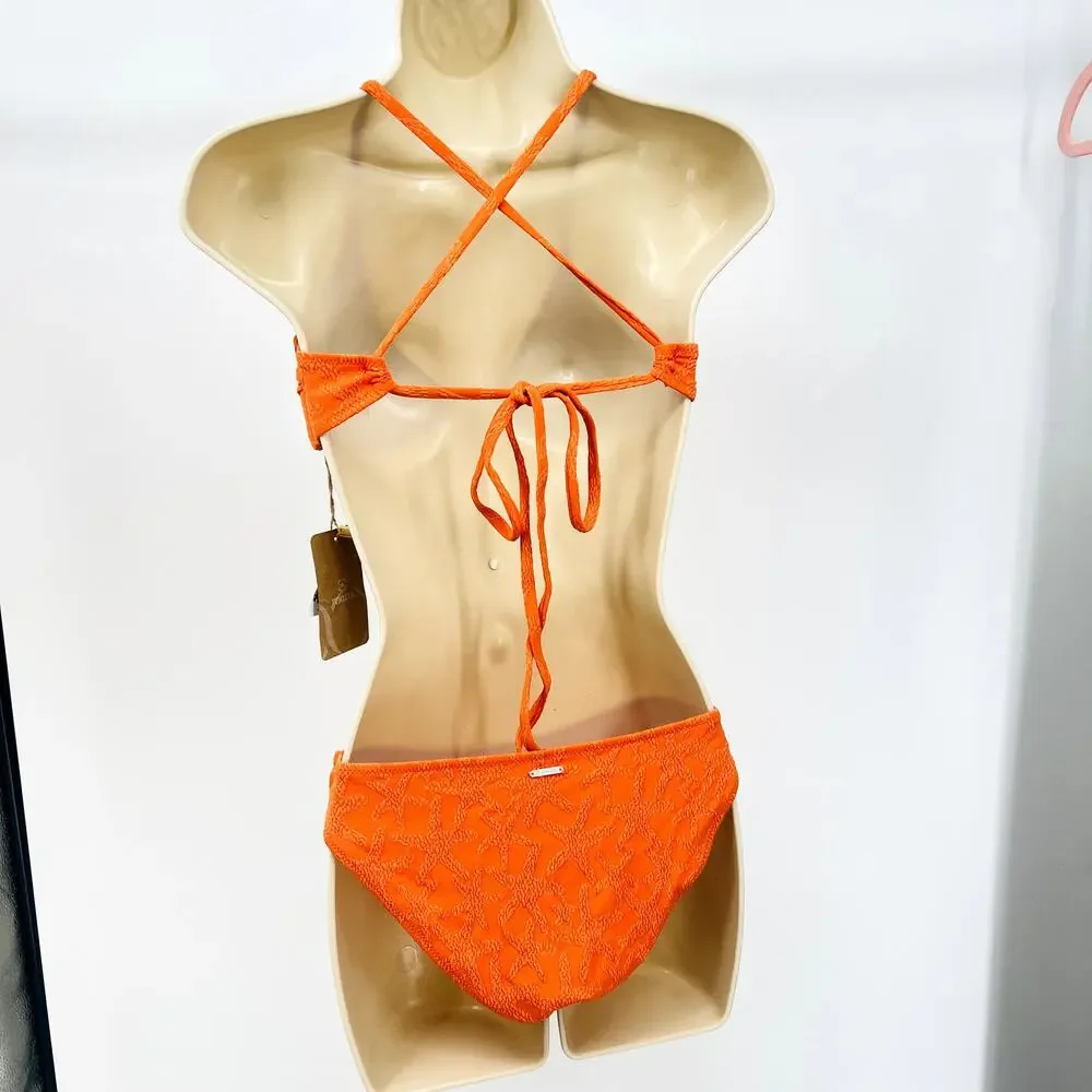 BERLOOK NWT Textured Starfish Pattern Bikini Orange S Beach Pool Vacation