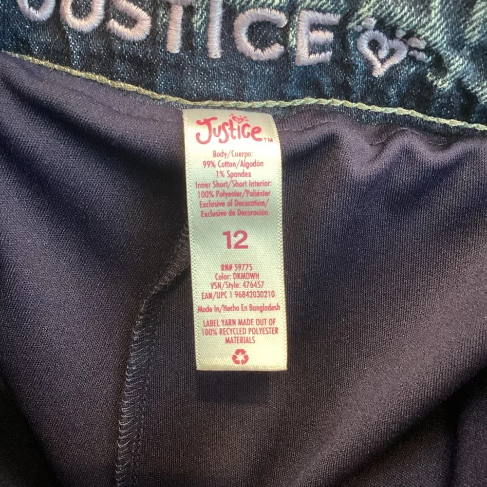 Justice Girls High Rise‎ Denim Icon Raw Hem Distressed Skort Size 12