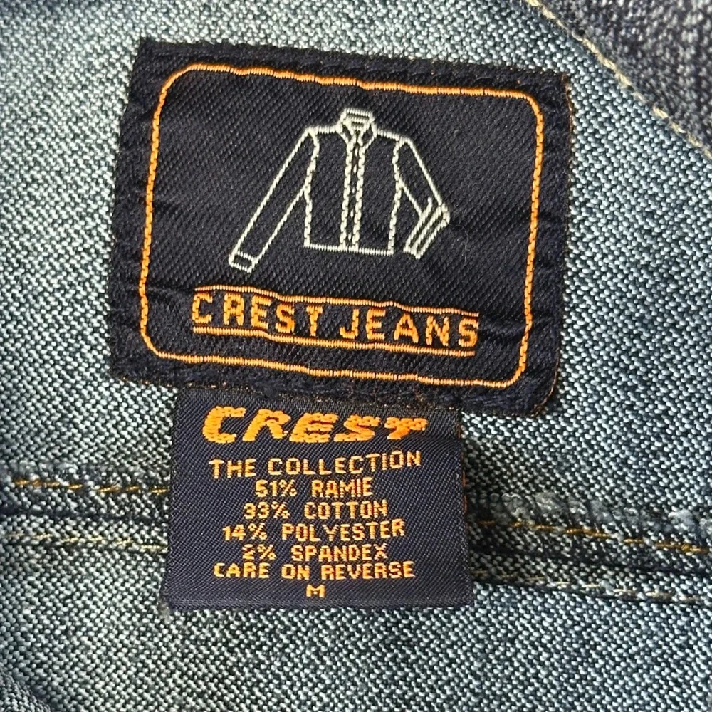 Crest Jeans Denim Jacket Womens Size M Blue Two Tone Faded Stretch Trucker Coat