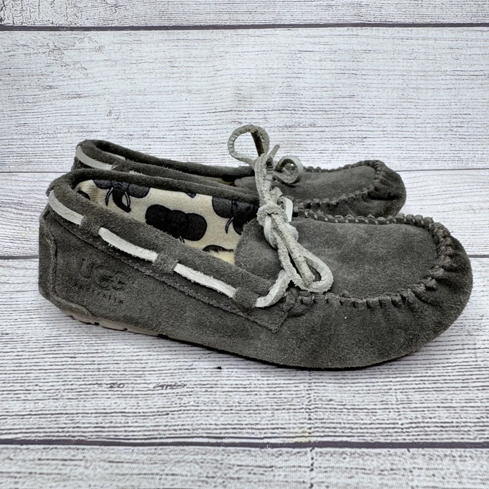 Kids UGG Australia Grey‎ Suede Moccasin Slippers Size 10