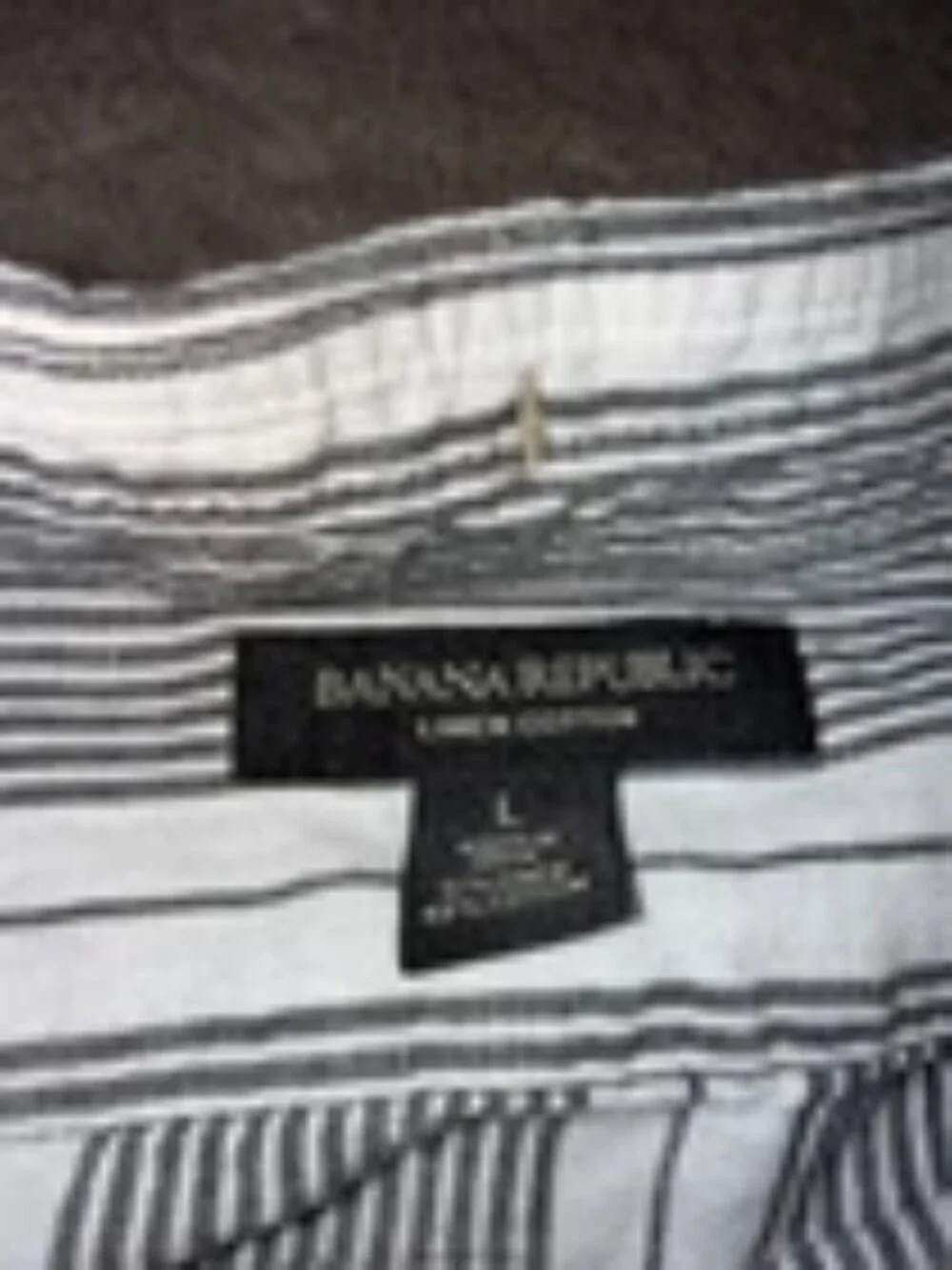 Banana Republic Men's Linen Blend Shirt Large Gray White Stripe Slim