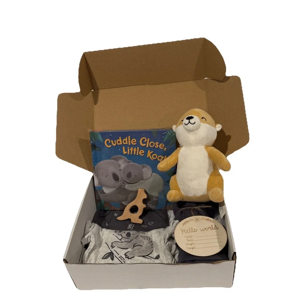 Baby Boy Baby Shower Koala Gift Box‎ With Koala Book, Lovey, & Bodysuits Toy New