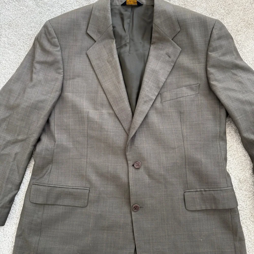 Brooks Brothers Mens Glen Check Plaid Blazer Sport Coat Taupe Brown 43R‎ 44R