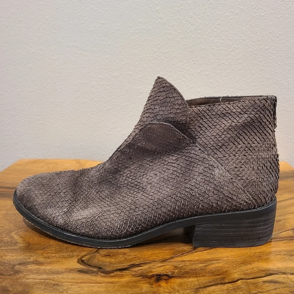 Eileen Fisher Tuck Graphite Snakeskin Embossed Booties