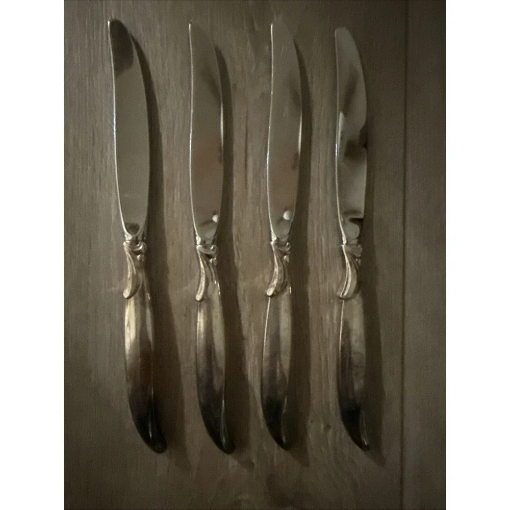 4 PCs VTG MCM 1847 Rogers Bros FLAIR International Silver Dinner Knives‎ 9 1/8