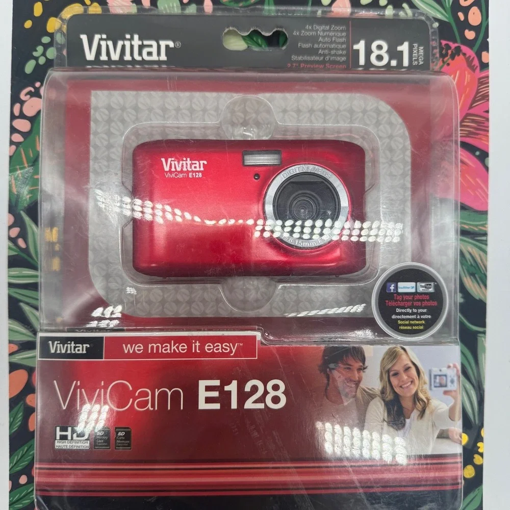 Vivitar ViviCam E128 Red Digital Camera 18.1MP HD 4x Zoom 2.7 Inch LCD New