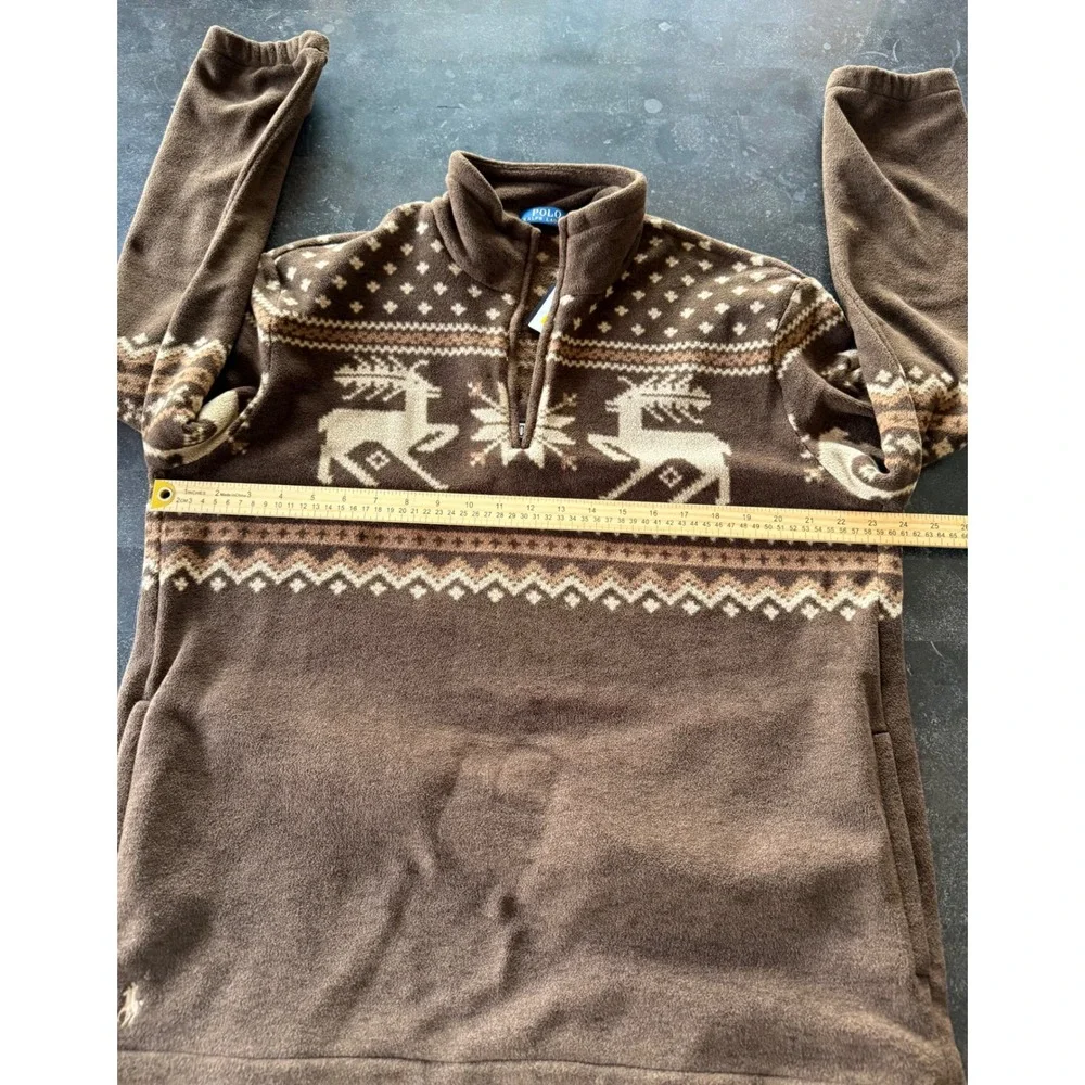 Polo Ralph Lauren Mens L Reindeer Fair Isle Fleece 1/4 Zip Pullover Brown Preppy