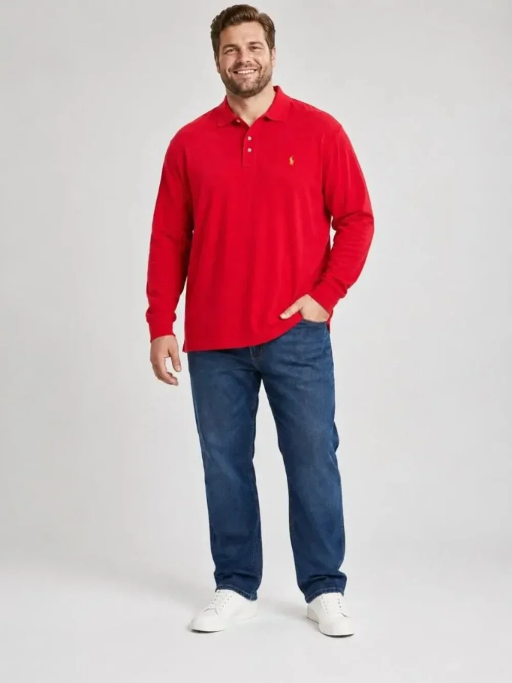 NEW POLO RALPH LAUREN Long Sleeve Polo Shirt Red 3XB Big MSRP: $170 Cotton