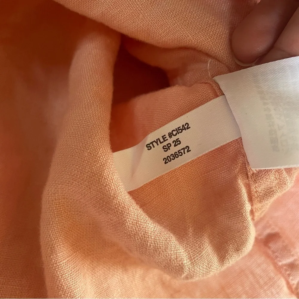 J. Crew Cabana Linen Popover Top Peachy Pink Long Sleeve Size M