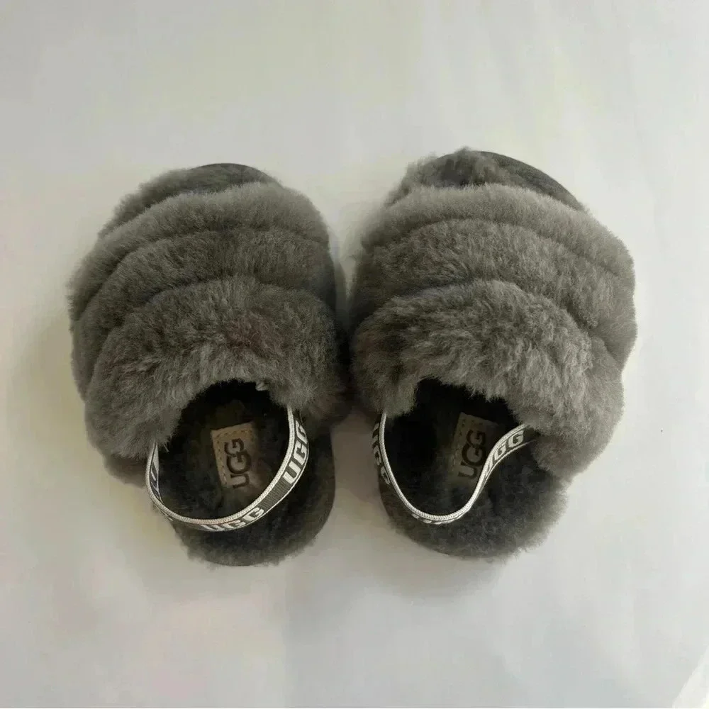 Ugg‎ Australia yeah slides fluff gray infant size 04/05 house shoes back strap