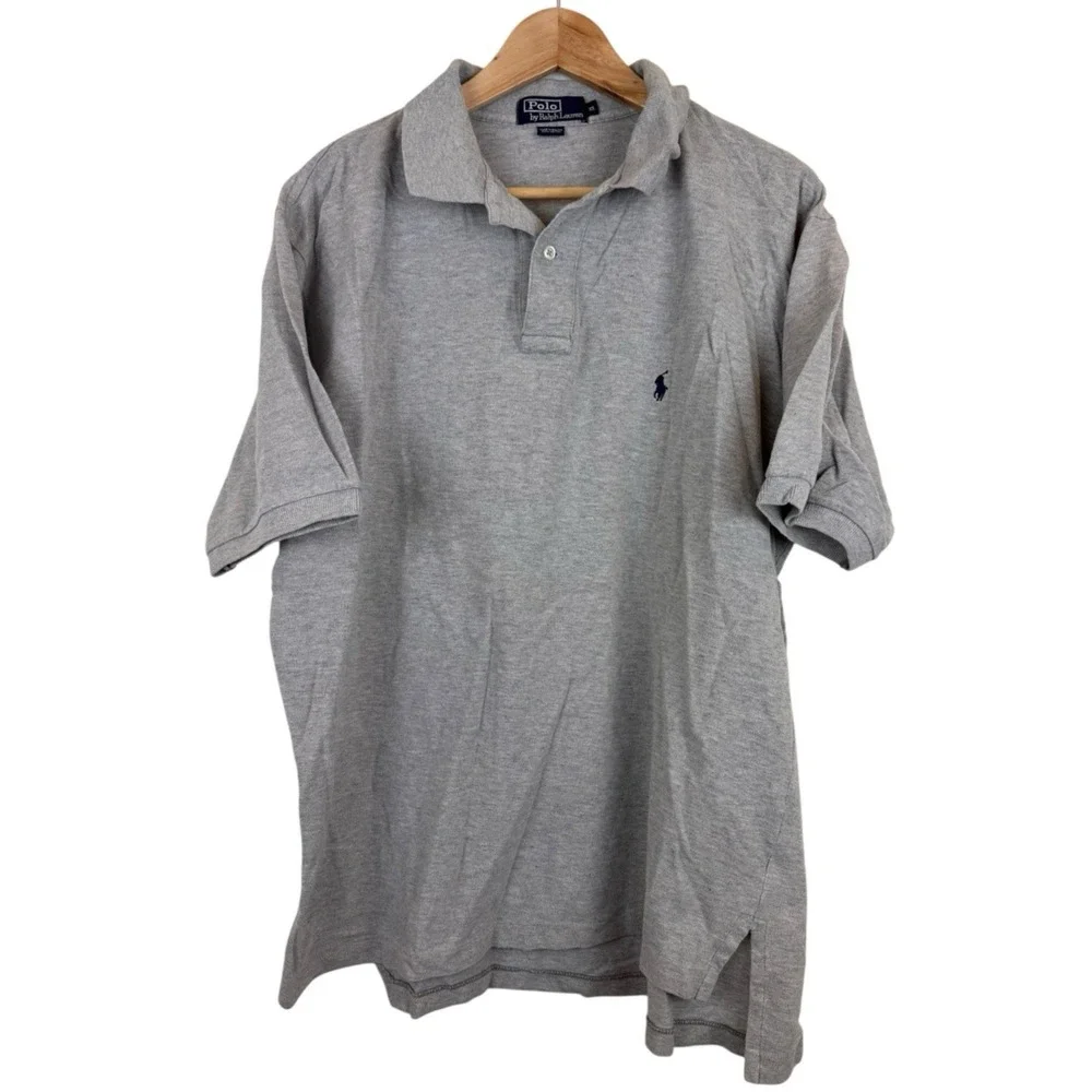 Polo Ralph Lauren Polo Shirt Men's XL Gray Preppy 90s Pima Cotton Vintage Cotton