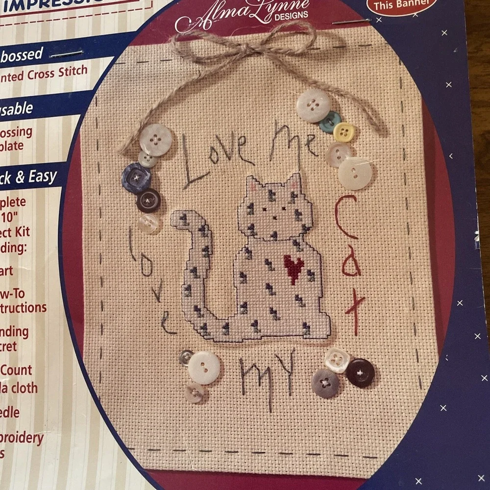 Cat‎ Counted Cross Stitch Plaid Stitched Impression Love My 21860 vtg 1995 kit