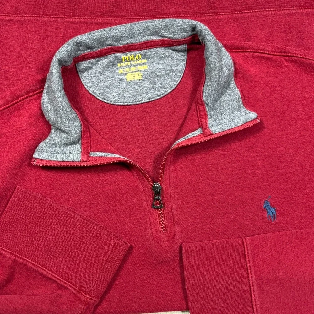 Polo Ralph Lauren Sweater‎ Men XXL 2XL Red Gray Pullover Quarter Zip Performance
