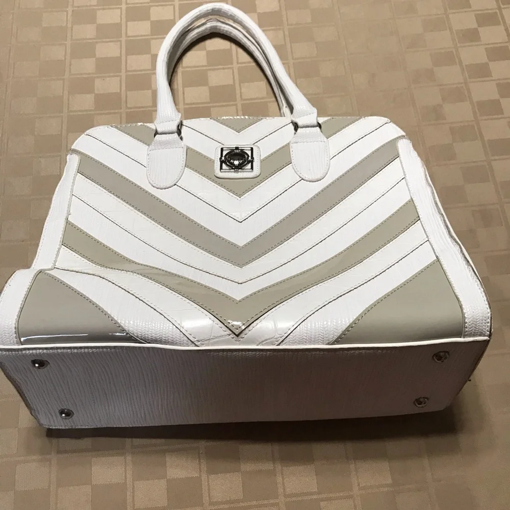 White Beige Large Rigid Handbag Purse‎ 13.5 X 11.5