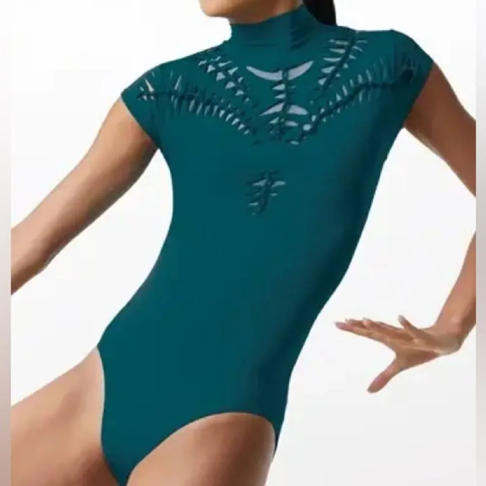 WEISSMAN Balera Dance Costume Woven Mock Neck Leotard MT10942 Teal LC child