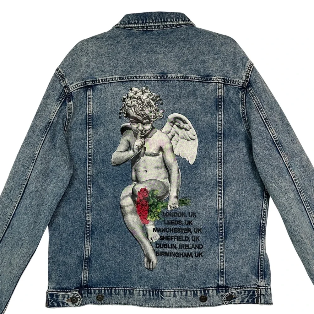 H&M Divided Young Thug Denim Jacket Angel Cherub Tour L Blue Acid Wash Unisex