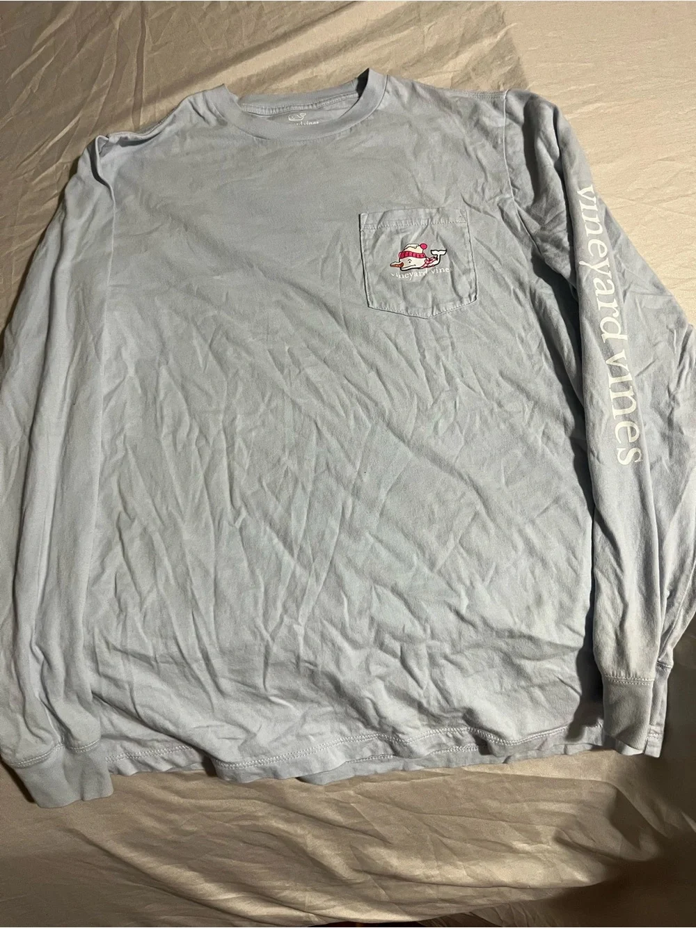 Vineyard Vines Pale Blue Long-Sleeve Pocket Tee with Sleeve Logo Size XL 18