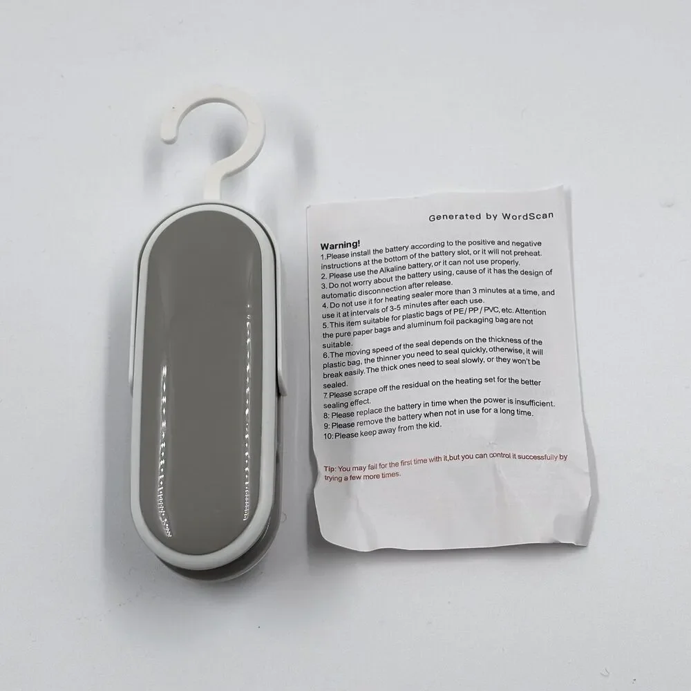 2-in-1 Mini Portable Heat Bag Sealer & Cutter Gray White Handheld