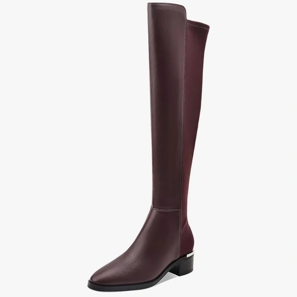 Motimoden Over the Knee High Chunky Heel Round Toe Low Boots with Stretchy Panel