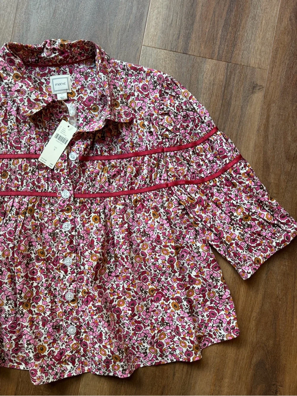 NWT——-Anthropologie Pink Floral Button-Front Blouse