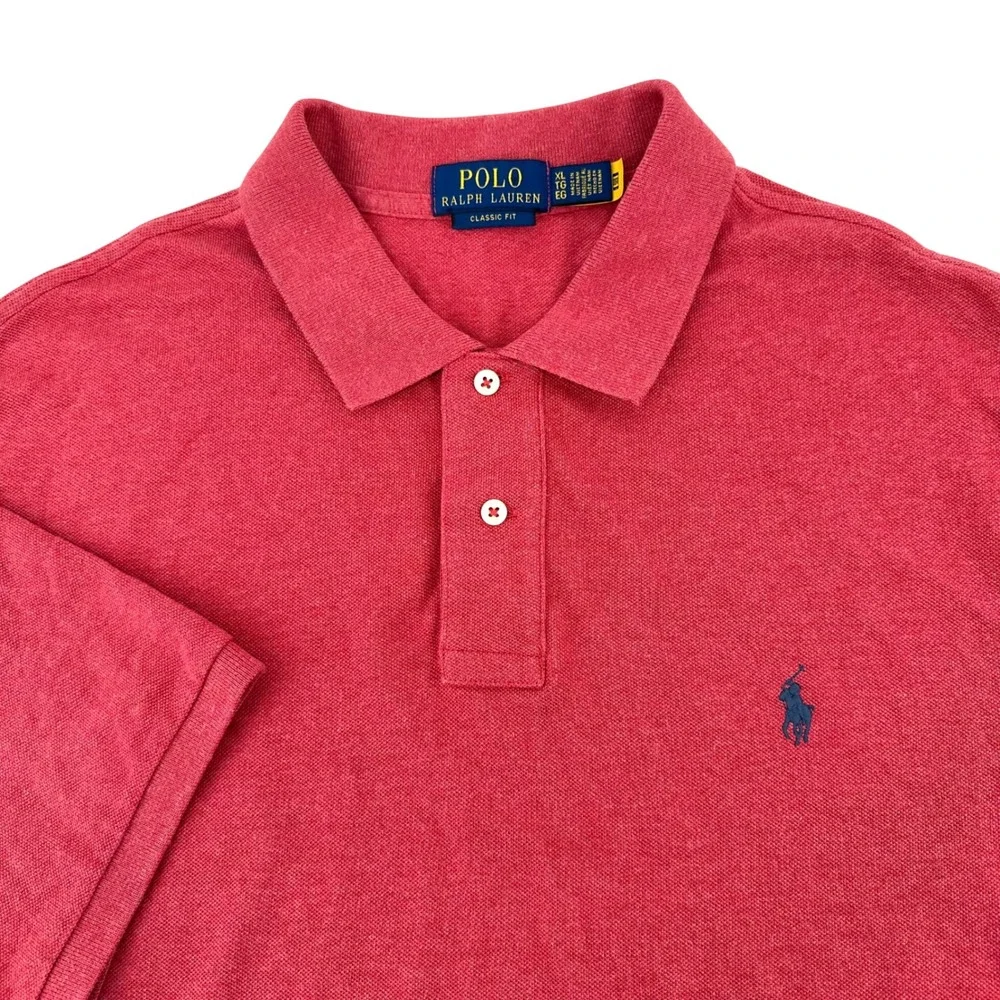 Polo Ralph Lauren Mens XL Classic Fit Heathered Red Cotton Pique Polo Shirt