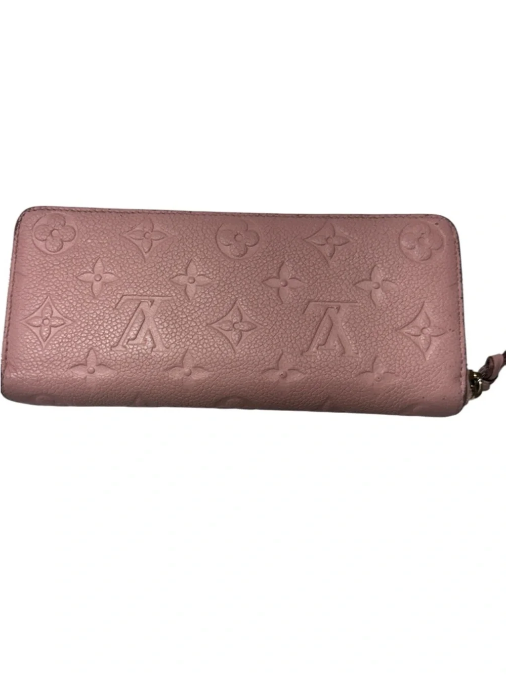 LOUIS VUITTON Rose Ballerine Monogram Empreinte Leather Clemence Long zip wallet