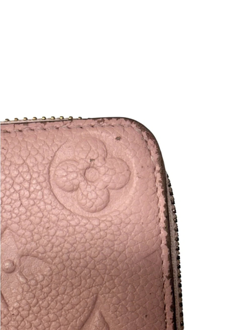 LOUIS VUITTON Rose Ballerine Monogram Empreinte Leather Clemence Long zip wallet