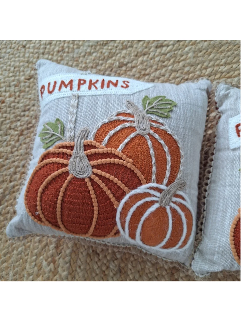 Set Of Two GILDED MAPLE Pumpkin Decorative Throw Pillows Flax Fall Decor 11X11